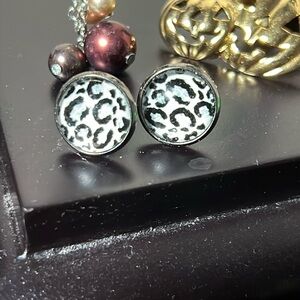 Leopard Dome Stud Earrings.